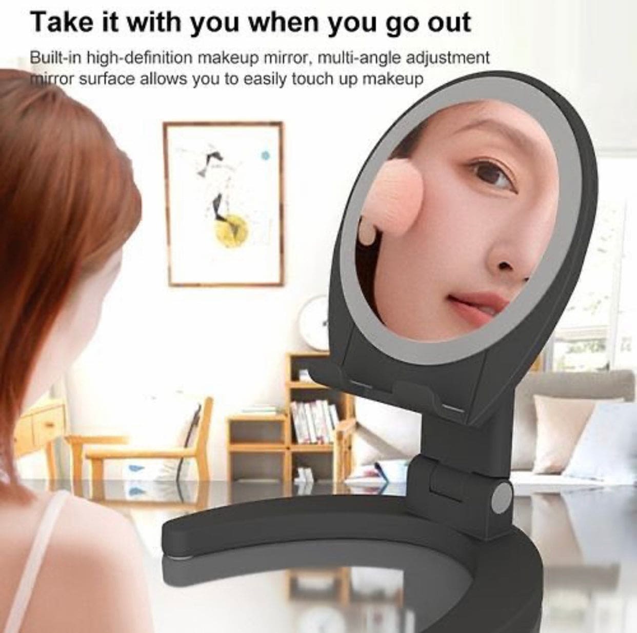 Foldable Desktop Phone Tablet Holder With Mirror, Foldable Support Desk Mobile Phone Holder Stand, Adjustable Desk Phone Holder With Make-up Mirror, Portable Design Mobile Phone Holder Foldable Desktop Phone Tablet Holder With Mirror, Foldable Support Desk Mobile Phone Holder Stand, Adjustable Desk Phone Holder With Make-up Mirror, Portable Design Mobile Phone Holder